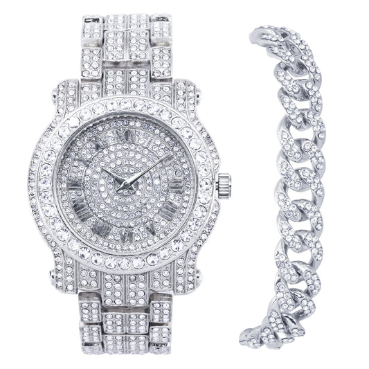 Iced Diamond Watch w/Roman Dial - Old Money Essentials